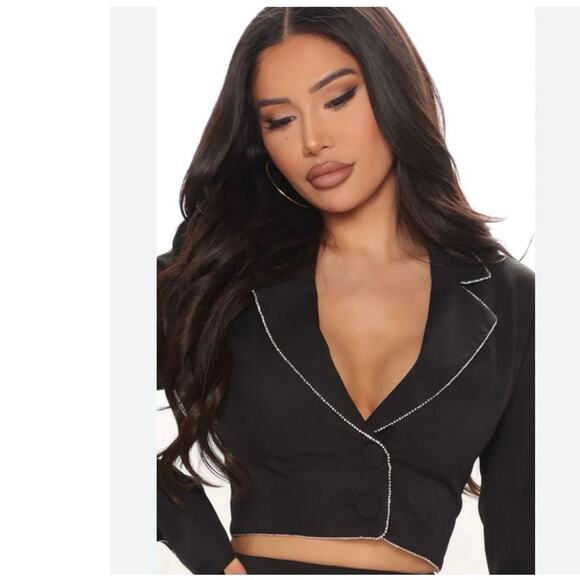 Fashion Nova Always Prepared Rhinestone Trim Jacket Black - Picture 4 of 15